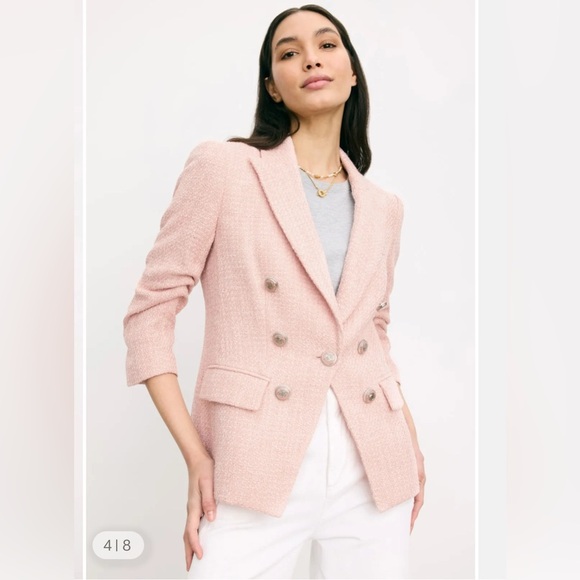 Veronica Beard Ryland Dickey Jacket Tweed Blazer Pink Size 4 Ruched Chic Preppy - Picture 1 of 16